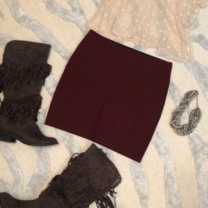 LOFT Cranberry Slightly Longer Pencil Mini Skirt